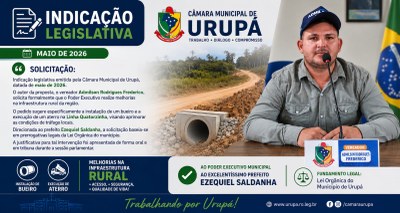 indicação legislativa emitida pela Câmara Municipal de Urupá o vereador Admilson Rodrigues Frederico