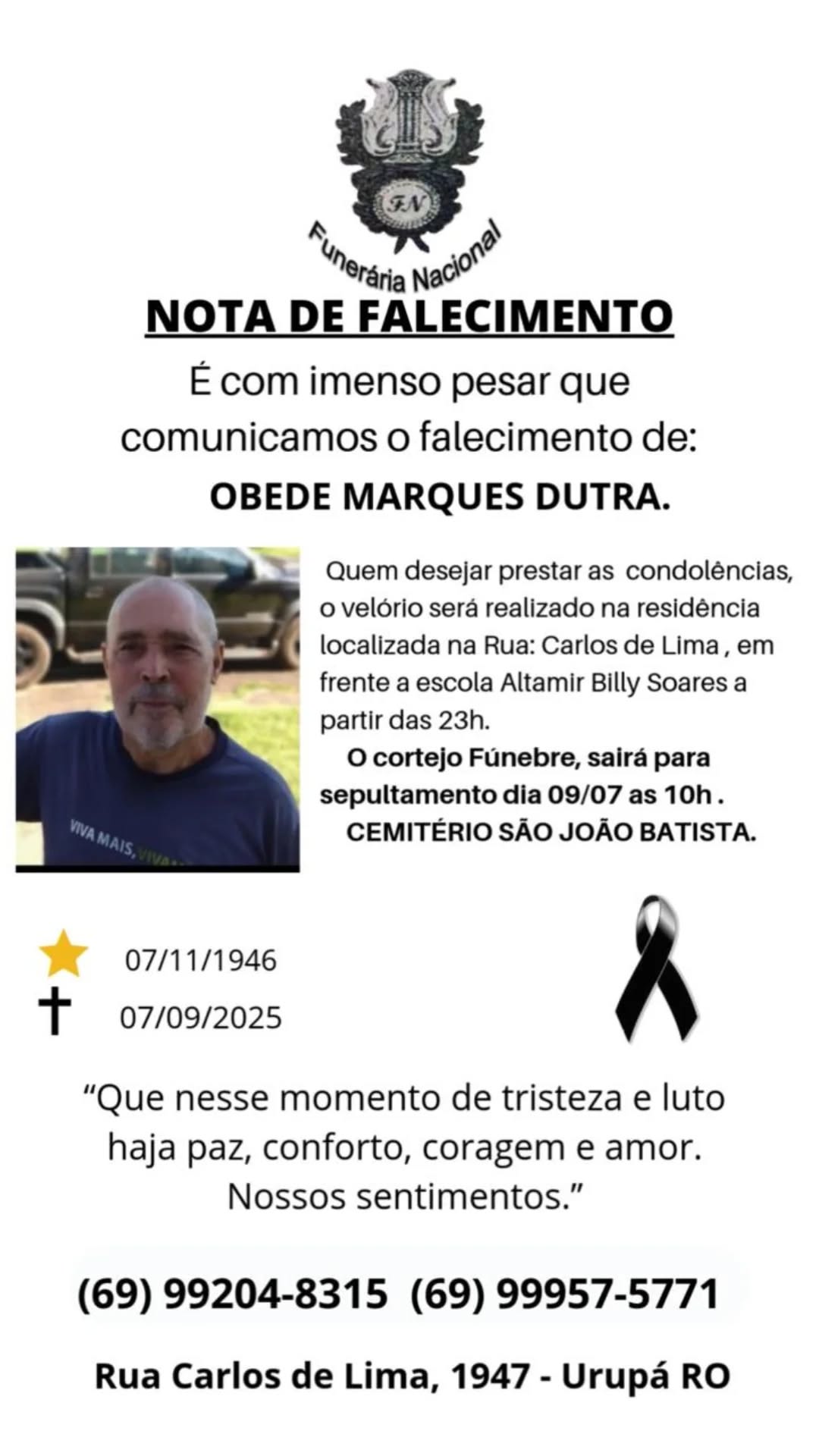 NOTA DE FALECIMENTO